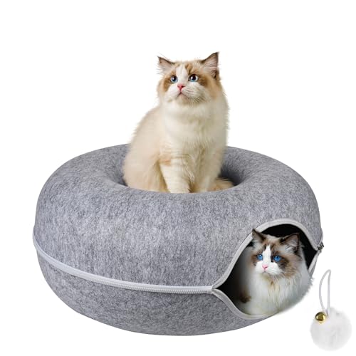 SERLD Peekaboo Katzenhöhle, Katzentunnelbett für Indoor-Katzen, S – 50,8 x 50,8 x 22,9 cm, Katzen-Donut-Tunnel für Haustier-Katzenhaus, abnehmbarer runder Katzenfilz und waschbarer von SERLD