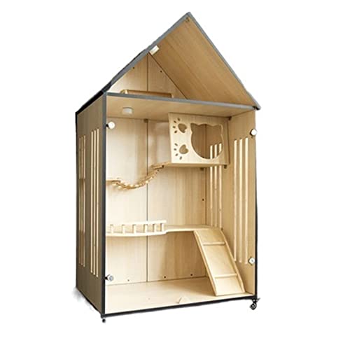 Haustierhaus Cat Villa Home Cat House Katze Haus Innenkatze Katze Katze Katze Katze Katze großer Raum Panoramablick Katze Käfig Haustierkäfig ( Color : C Wood Color ) von SERUMY