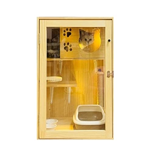 Haustierhaus Cat Villa Platte Seite transparent Luxus Katzenhaus Katzen Brutkäfig Katzenausstellungsschrank Katzenbett Cat Haustier Schrank Katzenraum Haustierkäfig ( Size : M ) von SERUMY