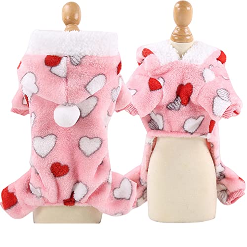 SERUMY Hundebekleidung Haustier Hund Pyjama Kleidung Weich Warm Fleece Hunde Jumpsuits Kleidung Für Kleine Hunde Welpen Katzen Chihuahua Yorkshire Kostüm Herz 2XL 6-8kg von SERUMY