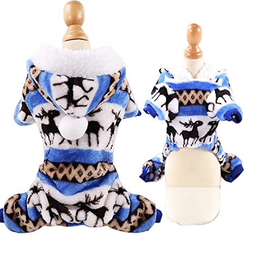 SERUMY Hundebekleidung Haustier Hund Pyjama Kleidung Weiches Warm Fleece Hunde Jumpsuits Kleidung Für Kleine Hunde Welpen Katzen Chihuahua Yorkshire Kostüm - Blau, XL 4,5-5,5 kg von SERUMY