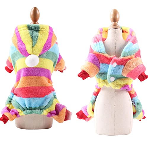 SERUMY Hundebekleidung Haustier Hund Pyjama Kleidung Weiches Warm Fleece Hunde Jumpsuits Kleidung Für Kleine Hunde Welpen Katzen Chihuahua Yorkshire Kostüm - Regenbogen, XL 4,5-5,5 kg von SERUMY