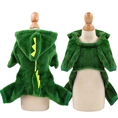 SERUMY Hundebekleidung für Haustiere, Hunde, Pyjama, Kleidung, weich, warm, Fleece, Hunde, Jumpsuit, Kleidung für kleine Hunde, Welpen, Katzen, Chihuahua, Yorkshire, Kostüm, grüner Dinosaurier, Xs 0–1,5 kg von SERUMY