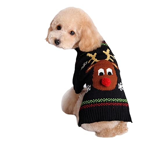 SERUMY Hundekleidung Weihnachten Hunde Katzen Kleidung Rote Nase Hirsch Strickpullover Pullover Herbst Winter Small Medium Large Haustier Kleidung - Schwarz, XXL von SERUMY