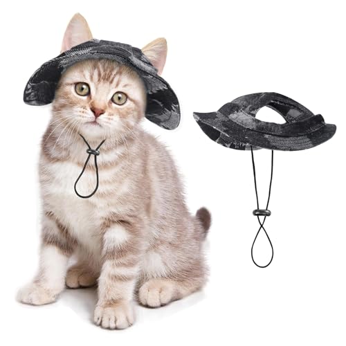 Katzen- und Hundehut mit Ohrloch, Katzenhut nur für Katzen, mit verstellbarer Schnur, für den Außenbereich, Sonnenschutz für Katzen, Hunde, Kätzchen, Welpen, Geburtstagsparty, Bekleidung, Ornament von SETSBO