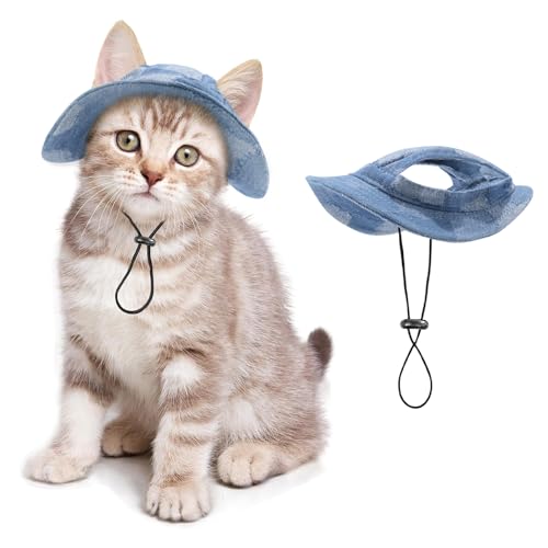 Katzen- und Hundehut mit Ohrloch, Katzenhut nur für Katzen, mit verstellbarer Schnur, für den Außenbereich, Sonnenschutz für Katzen, Hunde, Kätzchen, Welpen, Geburtstagsparty, Bekleidung, Ornament von SETSBO