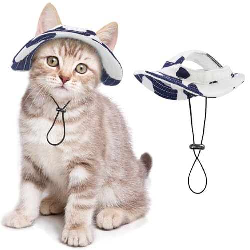 Katzen- und Hundehut mit Ohrloch, Katzenhut nur für Katzen, mit verstellbarer Schnur, für den Außenbereich, Sonnenschutz für Katzen, Hunde, Kätzchen, Welpen, Geburtstagsparty, Bekleidung, Ornament von SETSBO