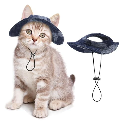 Katzen- und Hundehut mit Ohrloch, Katzenhut nur für Katzen, mit verstellbarer Schnur, für den Außenbereich, Sonnenschutz für Katzen, Hunde, Kätzchen, Welpen, Geburtstagsparty, Bekleidung, Ornament von SETSBO