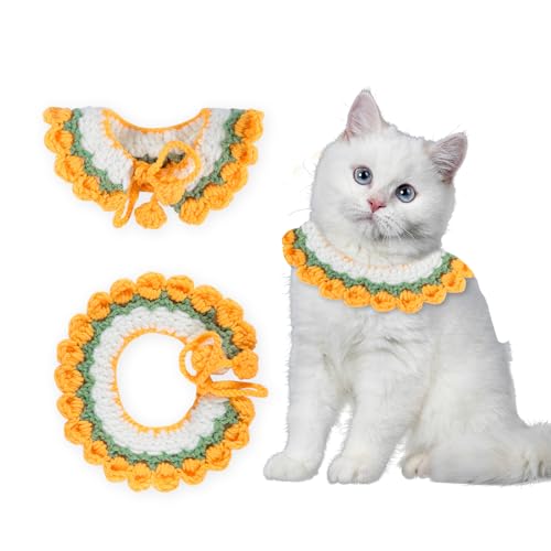 Katzenhalsband, Breakaway, Kätzchen-Halsband, niedliches Katzenhalsband, verstellbar, handgefertigt, gestrickt, bequem für Katze, Kätzchen, kleine Hunde, Welpen (Tulpengelb, S) von SETSBO