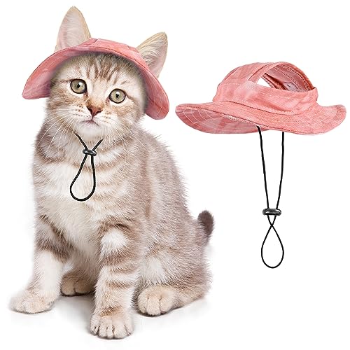 Katzenhut nur für Katzen mit verstellbarer Schnur Haustierhut kleines Haustier für kleine und mittelgroße Katzen Geburtstagsparty Kostüm Dekoration (Medium, Rosa) von SETSBO