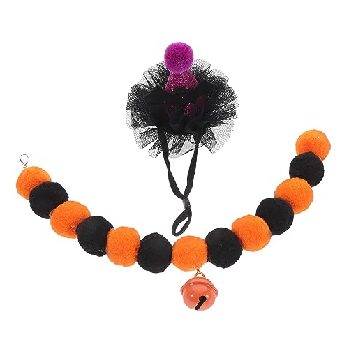 SEWOART Glöckchenhalsband für Katzen Halloween-Katzenhalsband-Set Pom Decor 2-TLG. Katzenhut von SEWOART