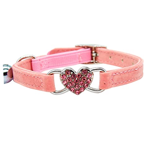 SEWOART Haustierhalsband mit Strasssteinen und Glöckchen modisches verstellbares Katzenhalsband in Herzform für Katzen und Kätzchen Rosa von SEWOART