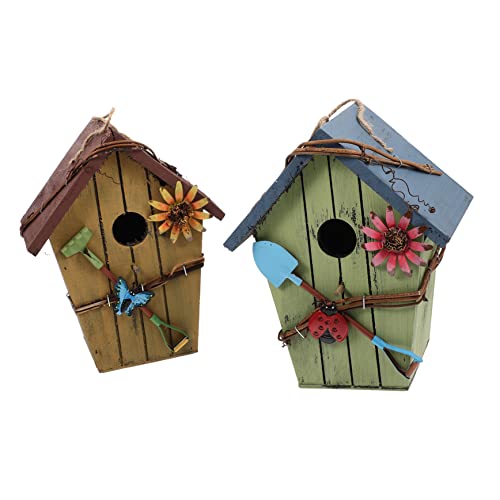 SEWOART Holz Vogel 2 Pack Holz Vogel Nistkasten Hängen Seil Garten Decor für Vögel Liefert von SEWOART