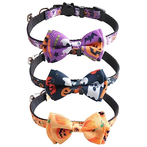 SEWOART 3 Teiliges Katzenhalsband Haustierhalsband Mit Glöckchen Halloween Halsband Für Hunde Deko Halloween Kätzchenhalsbänder Welpenhalsband Mit Glöckchen Welpen Outfits von SEWOART