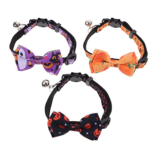 SEWOART 3St Haustierhalsband Halloween-Haustierbedarf Halloween-Welpenhalsband Halloween Dekoration Halloween-Dekoration Fliege für kleine Haustiere Katzenhalsband mit Fliege Polyester von SEWOART