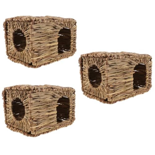 SEWOART 3st Haustierbett Hamster-strohhütte Hasennest Aus Stroh Versteck Aus Strohgeflecht Kaninchenspielzeug Aus Stroh Geflochtenes Kaninchenversteck Hasenhaus Gras Light Brown von SEWOART