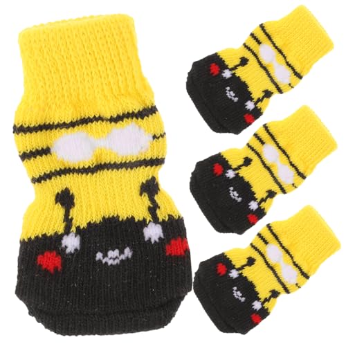 SEWOART 4 Stück Haustier Socken Haustiersocken Hundestiefel rutschfeste Hundeschuhe Süße Katzensocken Kratzkatzenschuhe Hundesocken Mit Riemen Schutz Welpenbedarf Waschbar Baumwolle von SEWOART