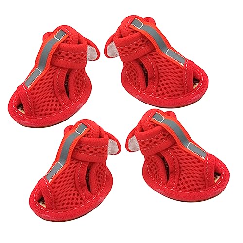 SEWOART 4 Stück Haustiersandalen Hund Sandalen Mesh-Sandalen Für Welpen Heimtierbedarf Atmungsaktive Hundestiefel Mesh-Stiefel Für Hunde Netzgewebe Für Die Rindersehnenunterseite Rot von SEWOART