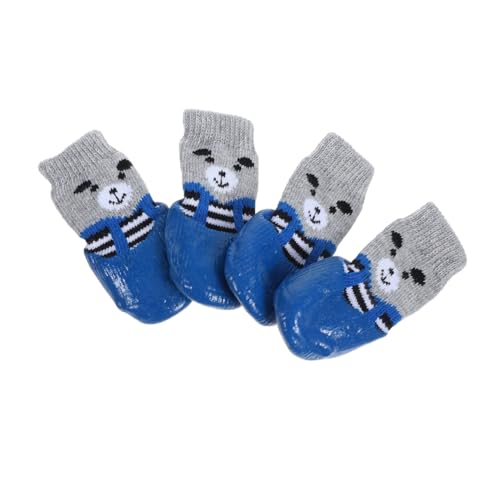 SEWOART 4 Stück Haustierschuhe hundeschuhe hundesocken rutschfeste Haustiersocken wasserdichte Haustiersocken Pfote Greifer Hundezubehör kompakte Baumwollsocken Baumwolle Blue von SEWOART