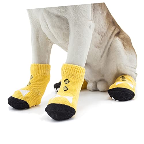 SEWOART 4 Stück Hundesocken baumwollsocken Baumwoll socken antirutschsocken paw Socks hundekleidung Haustiersocken kleines Haustier Welpenbedarf Welpen-Innensocken sockenschuhe Yellow von SEWOART