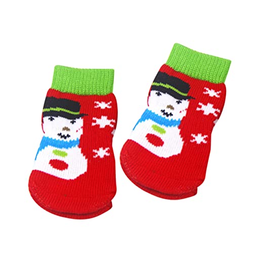 SEWOART Hundesocken 4 Stück Hundezehengriffe Weihnachtskatzensocken sockenschuhe warme Socken Baumwollsocken für Haustiere Cartoon-Hundesocken VIP kleiner Hund Haustier Hund rot von SEWOART