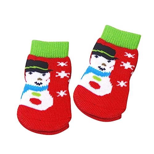 SEWOART Hundesocken 4 Stück Welpensocken Weihnachtshundestiefel sockenschuhe weihnachtssocken Cartoon-Hundesocken Haustiersocken Hündchen Kleiner Hund Schutz Baumwollsocken rot von SEWOART