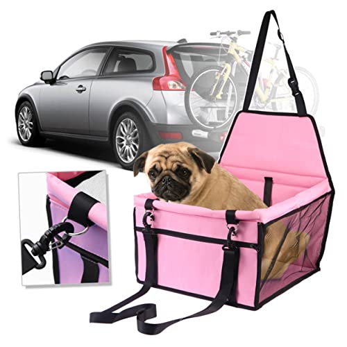 SEWOART Haustier Autositz Tasche Mesh Hund Katze Reisebett Auto Hundehütte Sicherer Träger Rosa Dicke Stützstangen von SEWOART