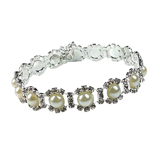 SEWOART Hund Halskette Perlen-Statement-Halskette Haustier-Strass-Halskette Haustierschmuck Halskette Mit Strasssteinen Halskette Mit Hundehalsband Hund Perlenkette Perlenornamente Weiß von SEWOART