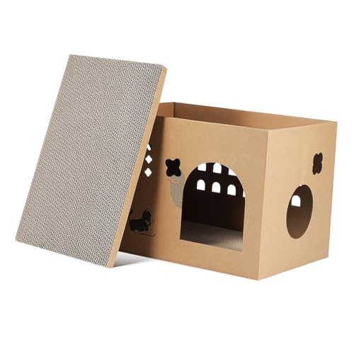 SEWOART Katzenvilla Katzenkratzbrett Kratzspielzeug für Katzen Katzenkratzer gewelltes Katzenhaus Katzenzelt Katzenbett katzenbox Katzenhaus für den Innenbereich Katzenspielhaus Wellpapier von SEWOART