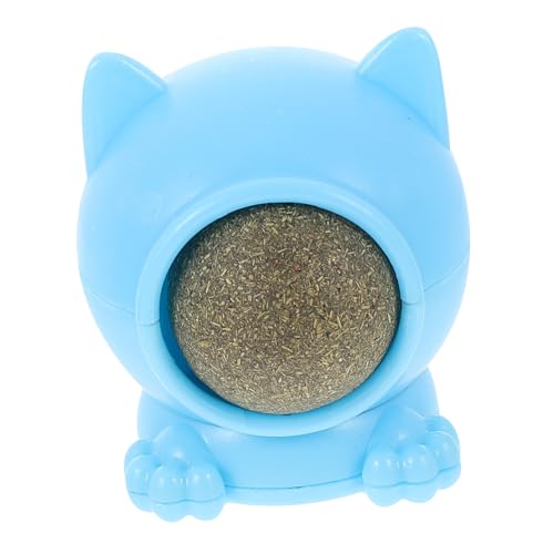 SEWOART Pfefferminzbällchen lecken Katzenspielzeug Spielzeugkatze Kätzchen Beißspielzeug Kätzchen Cartoon-Katze lecken rotierender Katzenminzenball Polygonum Holz Blue von SEWOART