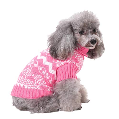 SEWOART Hundepullover Hunde Pullover mit hohem Kragen Weihnachtskostü für Haustiere gestrickter Pullover Hundekleidung Halloween Wintermantel Rosa von SEWOART