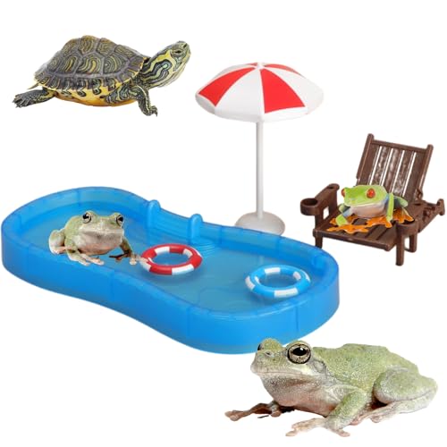 Baumfrosch-Tankzubehör – Pool-Themen-Set, Schildkröten-Lebensraum, Dekoration, Reptilien, Wasser, Futternapf für Amphibien, Wasserfrosch, Kröte, Eidechse, Leopard, Gecko, Einsiedlerkrebse, Schlange, von SEZDEKI