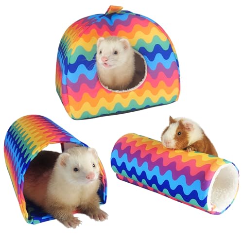 Meerschweinchenversteck – 3er-Pack Meerschweinchen-Betttunnel und Schlauch-Set, waschbar, Meerschweinchentunnel mit Haus, Meerschweinchen-Zubehör für Hamster, Kaninchen, Kaninchen, Frettchen, von SEZDEKI