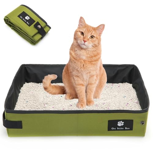 Tragbare Reise-Klo für Katze, faltbar, wasserdicht, auslaufsicher, Katzentoilette für Outdoor, Camping, Hotel, Aufenthalte, Roadtrip, Reisen, Katzenutensilien für Katze & Kätzchen (Grün, Groß) von SEZDEKI