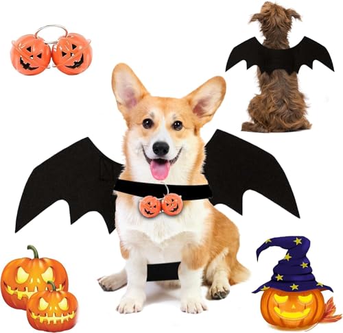 Haustier Fledermausflügel,Hund Fledermaus Kostüme mit 2Pcs Pumpkin Bell,Katze Fledermaus Kostüm,Halloween Katze Kleidung,Halloween Haustier Kostüm,Haustiere Cosplay-Kostüm(Schwarz) von SFSSHUI