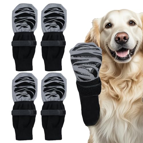 SGQTZDZQ Rutschfeste Hundesocken mit Griffen, Hundepfotenschutz für drinnen und draußen, Bodenspaziergänge, Hundesocken gegen Lecken für kleine, mittelgroße und große Hunde (L) von SGQTZDZQ