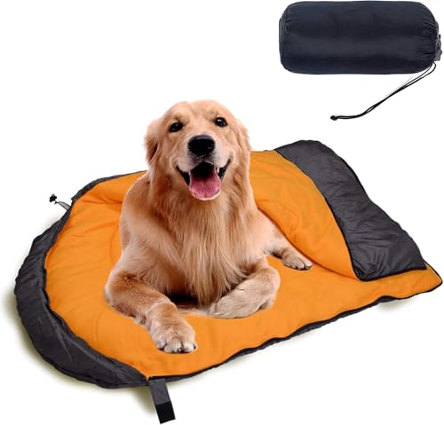 Hundeschlafsack, tragbares Hundebett mit Aufbewahrungstasche, wasserdicht, warm, Haustierbett, für drinnen und draußen, Reisen, Camping, Wandern, Rucksackreisen (Orange) von SGerste