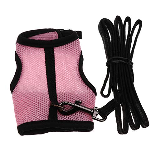 Verstellbares und Haustier-Frettchen-Hasen-Geschirr-Set, Schwarz, Größe S (L, Pink) von SGerste