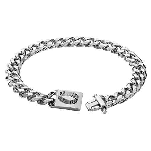 SH-RuiDu Silberne Hundekette Halsband, Metall breite kubanische Link Hundehalsband Heavy Duty Walking Kette Halsband mit Metallschnalle D Ring Hundekostüm für kleine mittlere große Hunde von SH-RuiDu