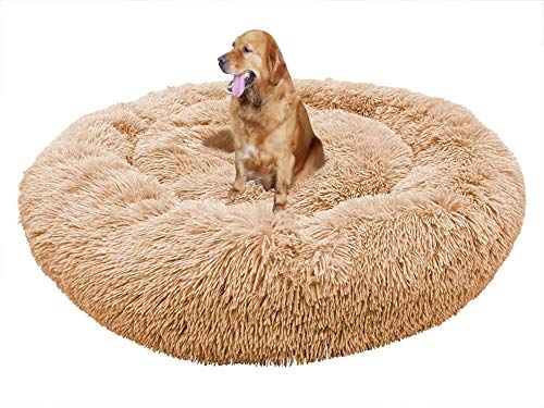 Deluxe Round Hundebette, Haustier Katzenbette, Weich Gemütlichem Hundebett, Flauschige Plüsch Donut Hundesofa, Waschbar, Rutschfest, Extra Weich Rund Hundebette, Geeignet für Große Mittelgroße Hunde von SHADOWIN