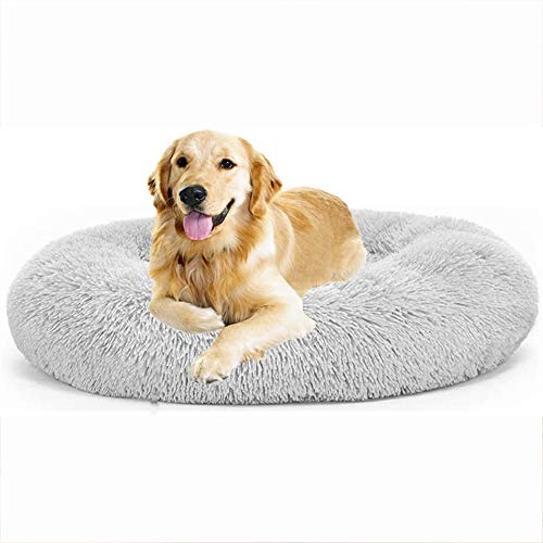 Deluxe Round Hundebette, Haustier Katzenbette, Weich Gemütlichem Hundebett, Flauschige Plüsch Donut Hundesofa, Waschbar, Rutschfest, Extra Weich Rund Hundebette, Geeignet für Große Mittelgroße Hunde von SHADOWIN