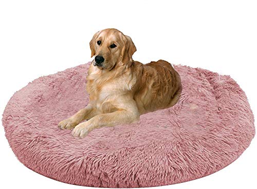 Haustierbett Rund, Plüsch Hundebett, Donut Kissen, Warme Flauschig Weiche Hundebett, Waschbar Schlafen Bett für Große Hunde, Rutschfest Feuchtigkeitsbeständig Haustierbett, Bequem Dauerhaft Tierbett von SHADOWIN