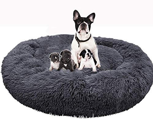 Haustierbett Rund, Plüsch Hundebett, Donut Kissen, Warme Flauschig Weiche Hundebett, Waschbar Schlafen Bett für Große Hunde, Rutschfest Feuchtigkeitsbeständig Haustierbett, Bequem Dauerhaft Tierbett von SHADOWIN