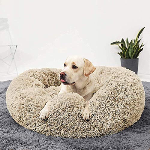 Hundebett Flauschig, Haustierbett Rund, Waschbar, Katzenbett Donut, Feuchtigkeitsbeständig, Rutschfest, Hundekörbchen Flauschig, Warme Weiche Haustierbett für Große mittlere große Hunde und Katze von SHADOWIN