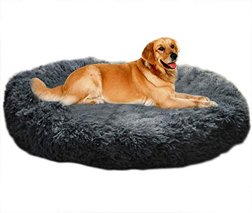 PP Baumwolle Haustierbett, Umweltfreundlich, Rundes Plüsch Große Katzenbett, Dauerhaft Hundehaus, Rutschfest, Feuchtigkeitsbeständig, Doughnut-Form Hund Bett, Tragbare Warme Weiche Bequeme Hundebett von SHADOWIN