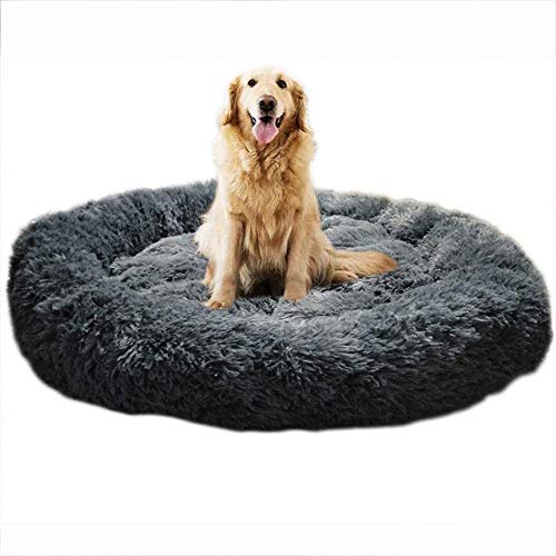 Rundes Plüsch Hundebett, Weich Bequem Haustierbett, Dauerhaft PP Baumwolle Hundehaus, Umweltfreundlich, Rutschfest, Doughnut Form Große Hund Bett, Großes Haustierbett - 110 cm/120 cm/130 cm/150 cm von SHADOWIN