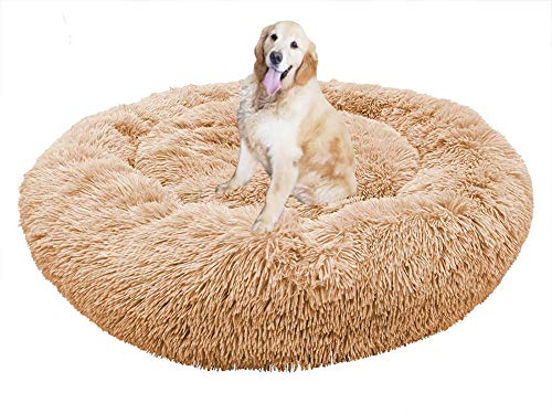 Sanft Flauschige Haustierbett, Rundes Plüsch, Gemütlichem Rutschfest, Hundebett, Tragbare Warme Weiche Bequeme Hundehütte, Doughnut-Form Große Hund Bett, Wunderschönen Haustierbett--100cm/120cm/150cm von SHADOWIN