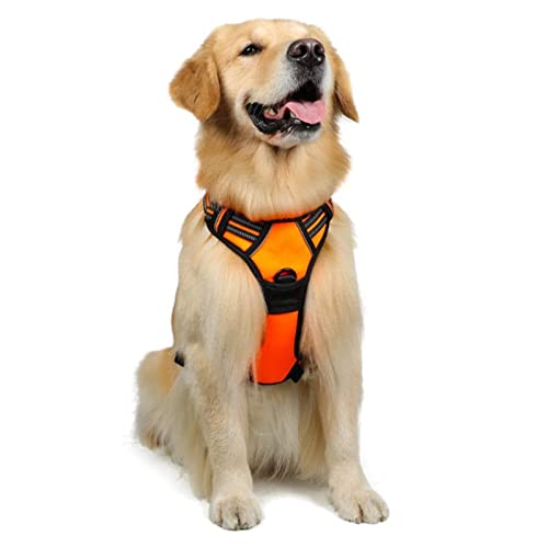 SHAIYOU Hundegeschirr, No-Pull-Tiergeschirr Mit 2 Leine-Clips, Verstellbare, Weich Gepolsterte Hundeweste, Reflektierende No-Choke-Oxford-Weste Für Hunde Mit Easy Control-Griff Für Hunde (L,Orange) von SHAIYOU