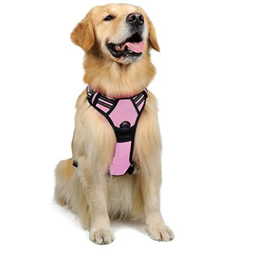 SHAIYOU Hundegeschirr, No-Pull-Tiergeschirr Mit 2 Leine-Clips, Verstellbare, Weich Gepolsterte Hundeweste, Reflektierende No-Choke-Oxford-Weste Für Hunde Mit Easy Control-Griff Für Hunde (L,Rosa) von SHAIYOU