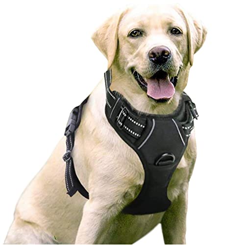 SHAIYOU Hundegeschirr, No-Pull-Tiergeschirr Mit 2 Leine-Clips, Verstellbare, Weich Gepolsterte Hundeweste, Reflektierende No-Choke-Oxford-Weste Für Hunde Mit Easy Control-Griff Für Hunde (M,Schwarz) von SHAIYOU